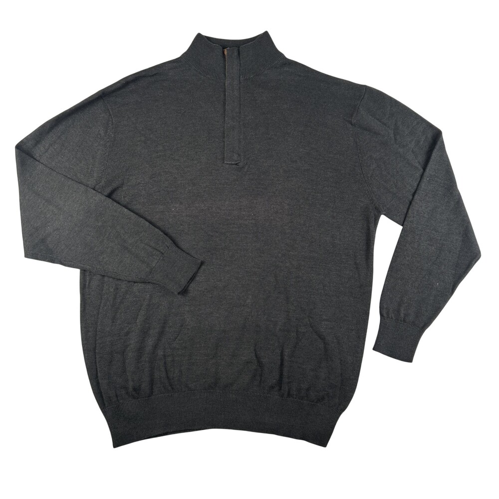 Woodland Trail Sweater Mens Large Gray 1/4 Zip Mock Neck Knit Pullover Casual